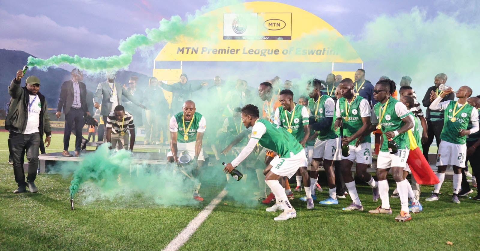 Nsingizini Hotspurs celebrate amid a display of pyrotechnics, which are strictly prohibited under CAF safety regulations. (File pic)